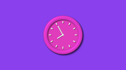 Amazing pink color 3d wall clock isolated on purple background,Counting down 12 hours wall clock