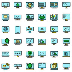 Monitor icons set. Outline set of monitor vector icons thin line color flat on white