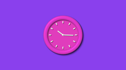 Newpink color 3d wall clock isolated on purple background,12 hours wall clock