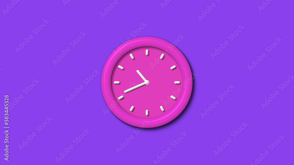 Wall mural newpink color 3d wall clock isolated on purple background,12 hours wall clock