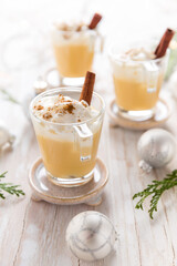 Eggnog with cinnamon and nutmeg for Christmas and winter holidays.