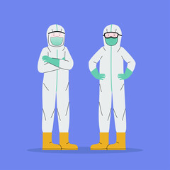 People Wearing Hazmat Suit. Protecting From Pandemic Virus Doctor and Medical Staff in Protective Suits