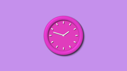 Pink color 12 hours 3d wall clock isolated on purple light background,wall clock isolated