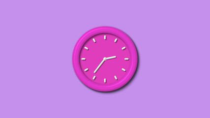 Amazing pink color 12 hours 3d wall clock isolated on purple light background,wall clock