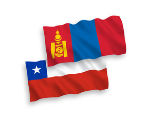 Fototapeta premium Flags of Mongolia and Chile on a white background
