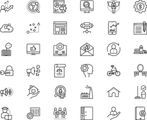 business vector icon set such as: dashboard, rail, set, pen, rent, bike, board, closed, thumb, folder, text, satisfaction, relationship, housework, track, beauty, cooperation, banking, statement