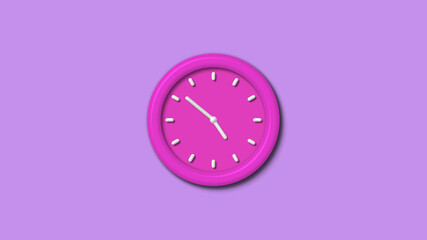 Amazing pink color 12 hours 3d wall clock isolated on purple light background,wall clock