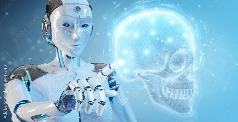Aufkleber Robot using digital x-ray skull holographic scan projection 3D rendering