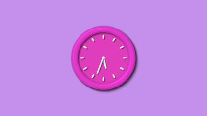 New pink color 3d wall clock isolated on purple light background,12 hours wall clock