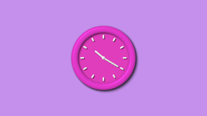 Amazing pink color 3d wall clock isolated on purple light background,12 hours clock isolated