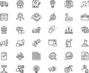 business vector icon set such as: outbound, residential, football, social media network-live video, leader, generating, campaign, speed, statistics, character, big, fix, side, lead, white background