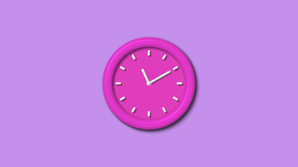 Amazing pink color 3d wall clock isolated on purple light background,12 hours clock isolated