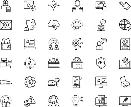 business vector icon set such as: justice, round, webpage, document, unity, spam, class, caution, access, project management, accessory, dinner, capitalist, boot, logistics, light, suggestion