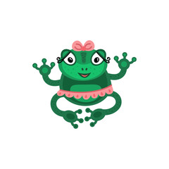 A cute frog is sitting in a pink skirt. Vector illustration.