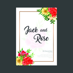 Greeting card with flowers. A wedding invitation card with watercolor rose. Can be used for an invitation. 