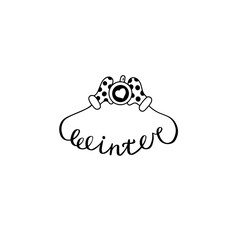 The inscription winter and the scissors are holding coffee. Vector illustration.