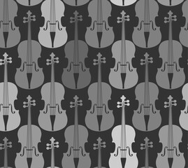 Violins, gray, seamless pattern. Grey violins on a grey field. Color, flat decor. Vector.  