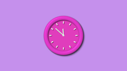 Amazing pink color 3d wall clock isolated on purple light background,12 hours clock isolated