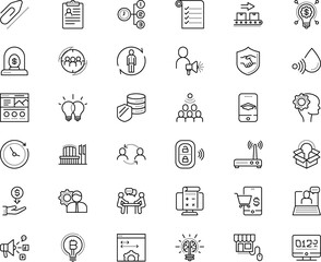 business vector icon set such as: front-end, technical, lecture, clockwise, programmer, paperclip, trust, fastener, word, step, learn, thin, tutorial, template, laptop, delivery, targeted, handshake