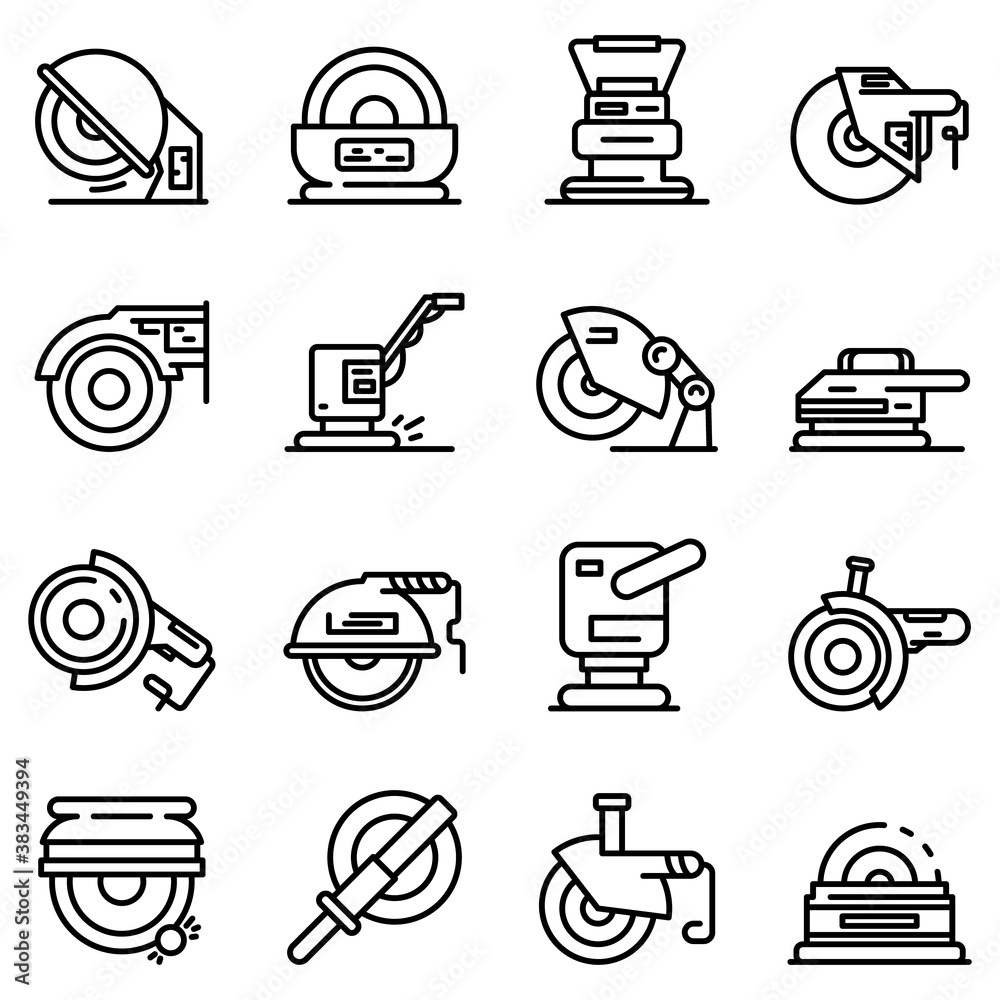 Poster grinding machine icons set. outline set of grinding machine vector icons for web design isolated on 