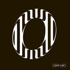 O letter formed by parallel lines. A letter made of glass through which lines are visible that are distorted.