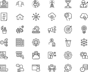 business vector icon set such as: services, cv, tribune, community, currently, technological, headlines, victory, male, loan, image, microphone, binary, dry, clean, important, check, cottage