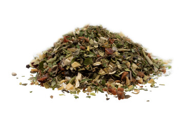 Pile of dried spices isolated on white background