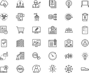 business vector icon set such as: course, second, news, responsive, urban, regulation, cartoon, school, e-commerce, sheet, medieval, exam, purchase, lecturer, mechanism, mark, through, moneybag