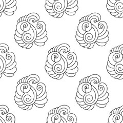 Seamless pattern with black and white Fantastic flowers. Decorative element of floral nature. Hand-drawn vector illustration for fabric, backdrop, and more