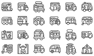 Auto camping icons set. Outline set of auto camping vector icons for web design isolated on white background