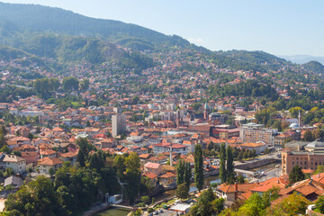 Fototapeta premium Panoramic view of the city of Sarajevo from the top of the hill. Bosnia and Herzegovina