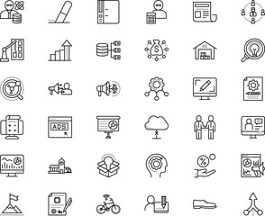 business vector icon set such as: sport, banker, analyst, innovation, partnership, warehouse, coffee, school, designer, power, union, mining, logic, info, text, mockup, aggregator, mix, organize