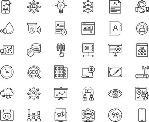 business vector icon set such as: mockup, presidential, infographic, monitor, net, tablet, financial, cog, gradient, vault, e-commerce, countdown, wifi, info, road, affiliate, contract, power