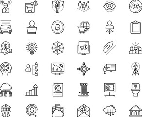 Fototapeta premium business vector icon set such as: cloudscape, watch, teacher, experience, targeting, travel, stock, volume, module, infographic, back, info, magnifier, secure, urban, attachment, worker, base