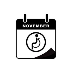 International diabetes day calendar icon with icon of a person sitting in a wheelchair. Design template vector