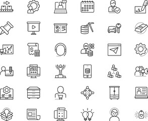 business vector icon set such as: display, webinar, stressed, tablet, cooperation, budget, cardboard, coffee, bedside, evaluation, group, yes, projection, asynchronous learning, workspace, filled