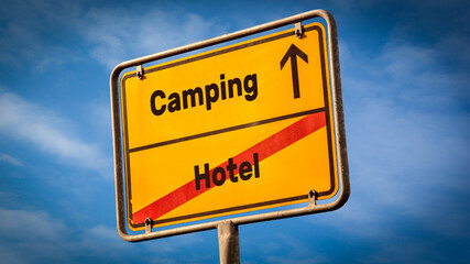 Street Sign to Camping versus Hotel