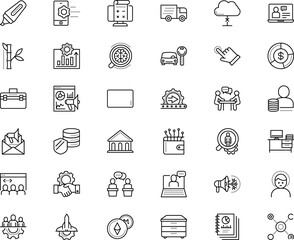 Obraz na płótnie Canvas business vector icon set such as: package, hold, interior, workforce, future, interview - event, motor, travel, bubble, bamboo, human relationship, progress, dispute, colleague, investigation, store