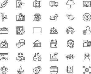 business vector icon set such as: package, hold, interior, workforce, future, interview - event, motor, travel, bubble, bamboo, human relationship, progress, dispute, colleague, investigation, store