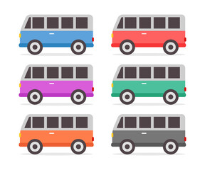 Retro cars set full color in flat design vector illustration