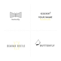 Hand drawn insects. Set of vector simple logo templates.
