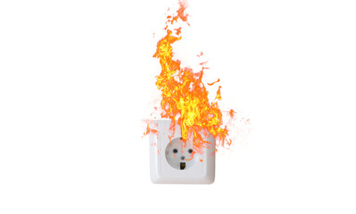 European socket with shadow on.Electrical short circuit. Failure caused by burning wire and...