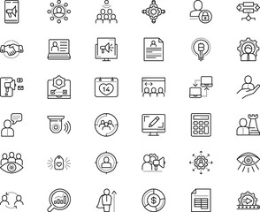business vector icon set such as: health, deadline, estimation, optimization, test, analysis, year, advertisement, calculate, private, sum, storage, content, bitcoin, resume, lens, shake, government