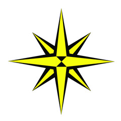 Geographic black and yellow star - compass rose vector