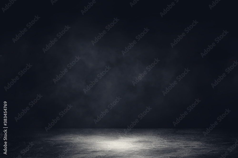 Wall mural empty space of concrete floor grunge texture background with fog or mist and lighting effect.