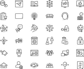 business vector icon set such as: checklist, selection, news, label, gear, class, viral, comfortable, keyhole, robot, door, chatterbot, research, password, relationship, rich, sourcing, tax