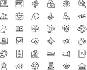 business vector icon set such as: invention, filter, disease, directory, cubes, queue, model, tired, professional, key, financial manager, stylish, travel, stapler, hand, woman, maintenance