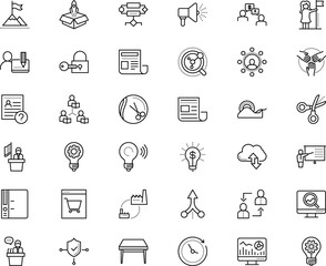 business vector icon set such as: player, friends, cloud, asynchronous, ring, attention, designer, uploading, announcement, display, union, scissor, png, blog, freelancer, creativity, join, single