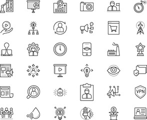 business vector icon set such as: photography, permanent recruitment, press, crane, entrepreneurship, medal, manage, lamp, basket, sale, game, flag, photograph, paperclip, production, wall, check
