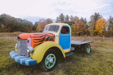 Abandoned truck by the roadside, Massachusetts in autumn